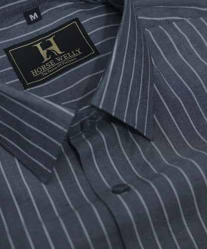 Dark Gray Formal/Casual Stripes Premium Cotton Shirt For Men