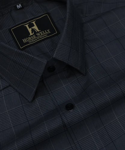 Dark grey with dark cream twill texture cotton shirt