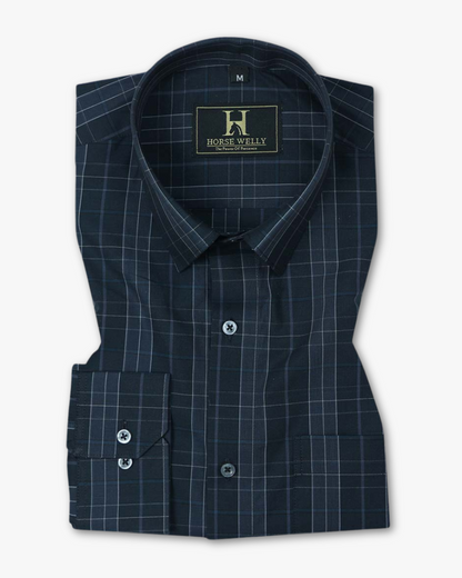 Deep Ocean Navy Men's Checked Premium Cotton Shirt