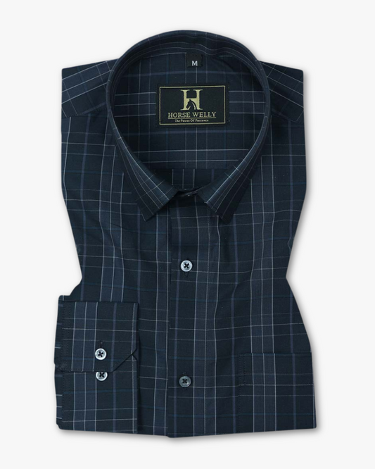 Deep Ocean Navy Men's Checked Premium Cotton Shirt