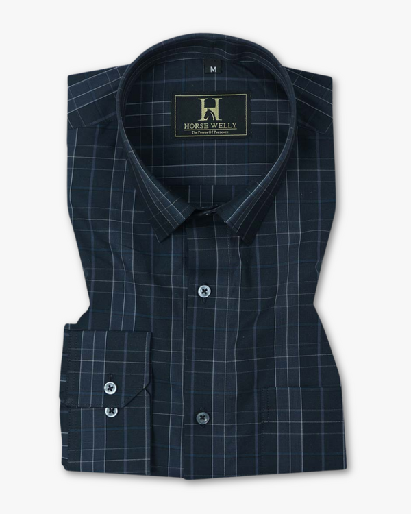 Deep Ocean Navy Men's Checked Premium Cotton Shirt