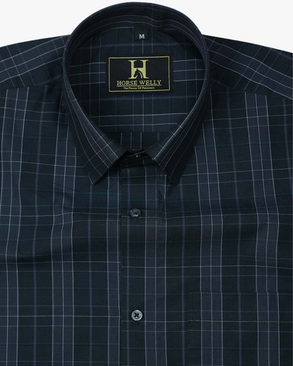 Deep Ocean Navy Men's Checked Premium Cotton Shirt