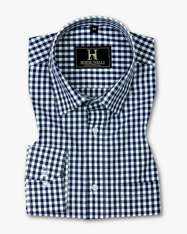 Exeter Flannel Blue With White Yarn Dyed Check Cotton Shirt