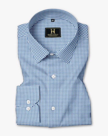 Gingham Check Dark Blue Cotton Shirt