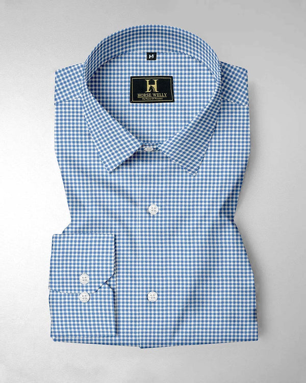 Gingham Check Dark Blue Cotton Shirt