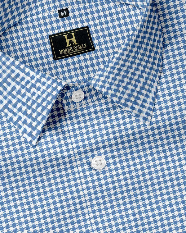 Gingham Check Dark Blue Cotton Shirt