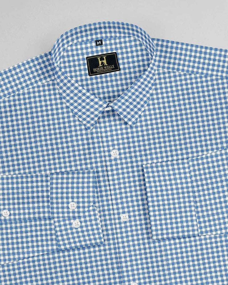 Gingham Check Dark Blue Cotton Shirt