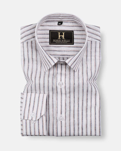 Heritage Brown Stripe On White Linen Shirt