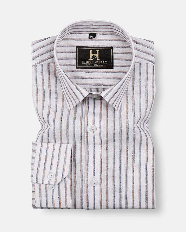 Heritage Brown Stripe On White Linen Shirt