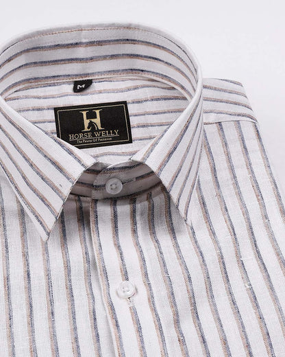Heritage Brown Stripe On White Linen Shirt