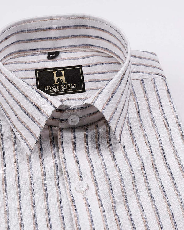 Heritage Brown Stripe On White Linen Shirt