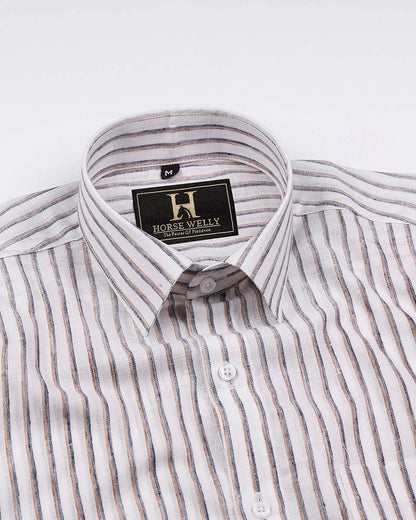 Heritage Brown Stripe On White Linen Shirt