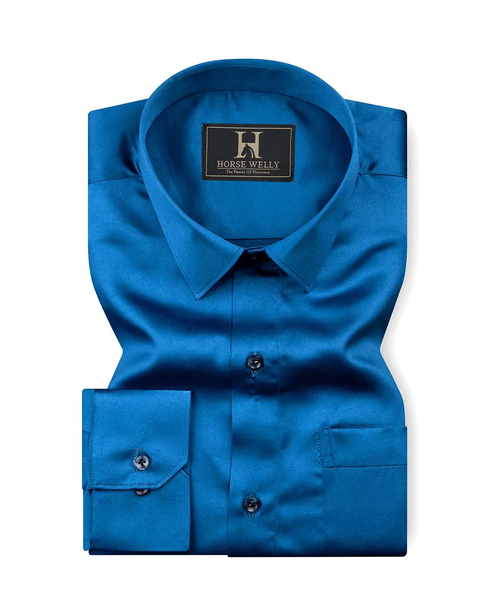 Imperial Blue Satin Formal Shirt