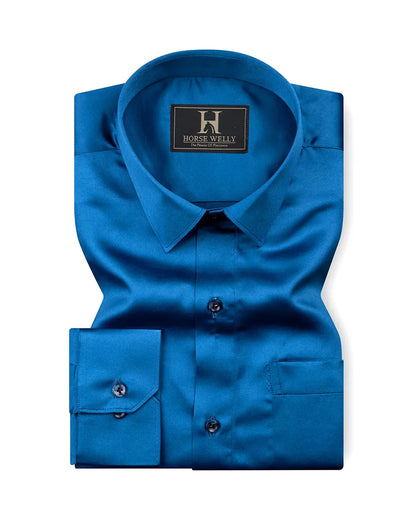 Imperial Blue Satin Formal Shirt