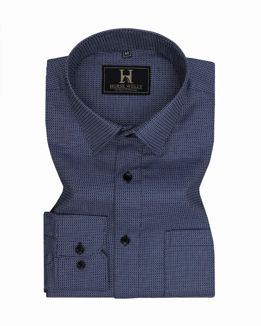 Kimberly Navy Blue Amsler Dobby Premium Cotton Shirt