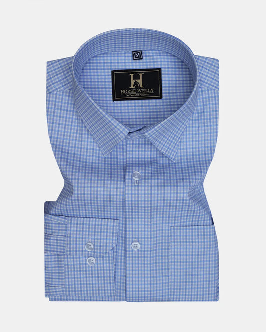 Light Blue Cotton Shirt with White & Blue Line Checks