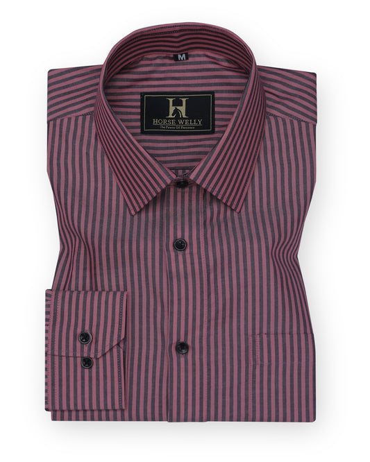 Lite Maroon Striped Classic Formal Cotton Shirt