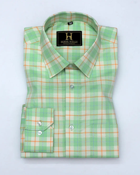 Men Green Regular Fit Check Full Sleeves Casual Shirt