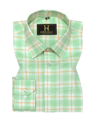 Men Green Regular Fit Check Full Sleeves Casual Shirt