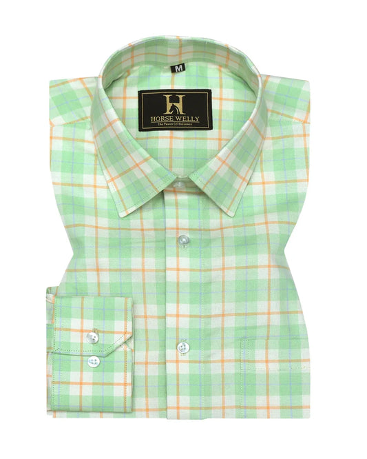 Men Green Regular Fit Check Full Sleeves Casual Shirt