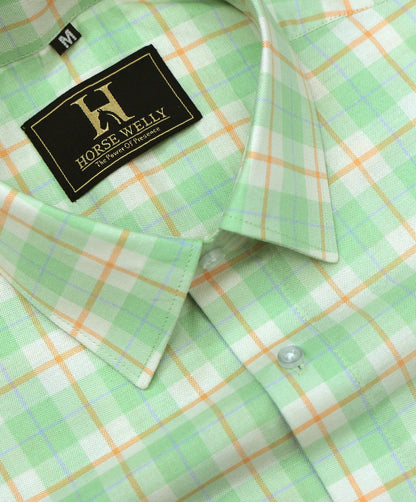Men Green Regular Fit Check Full Sleeves Casual Shirt