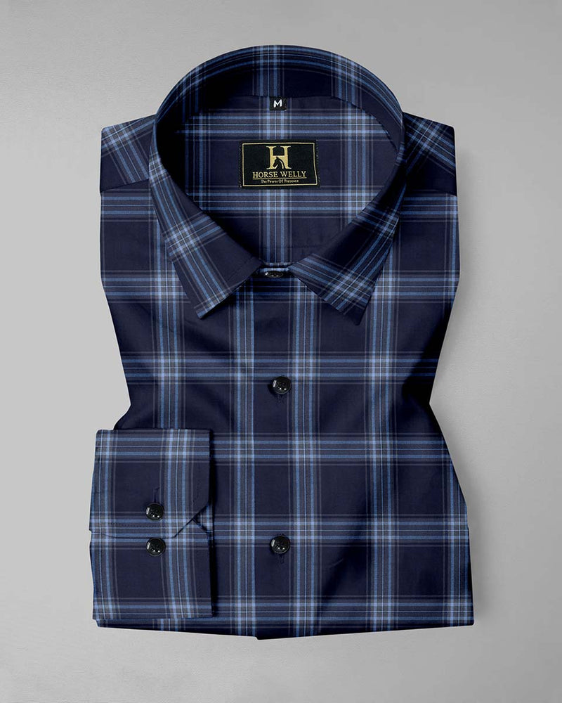 Navy Blue Tartan Checks Premium Cotton Shirt