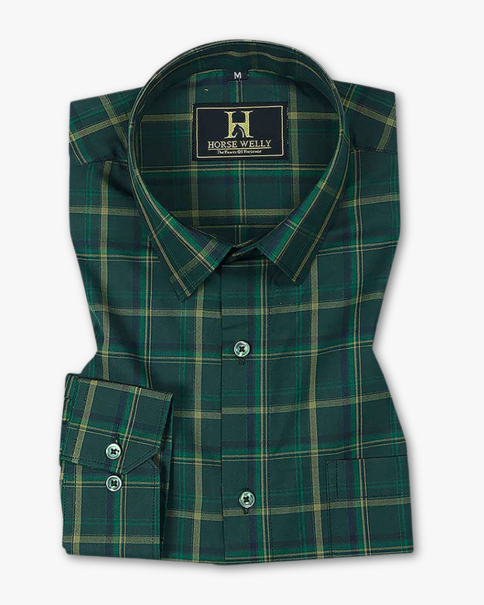 Plantation Green  With Gold Plaid Premium Cotton Shirt