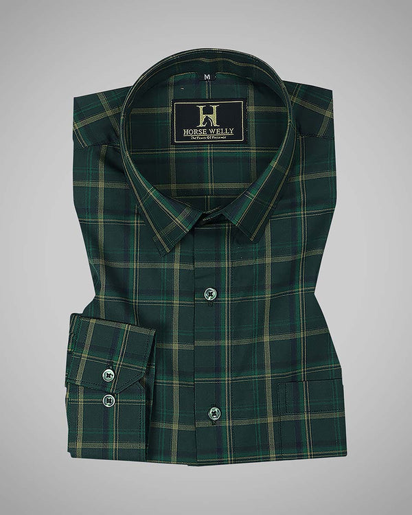 Plantation Green  With Gold Plaid Premium Cotton Shirt