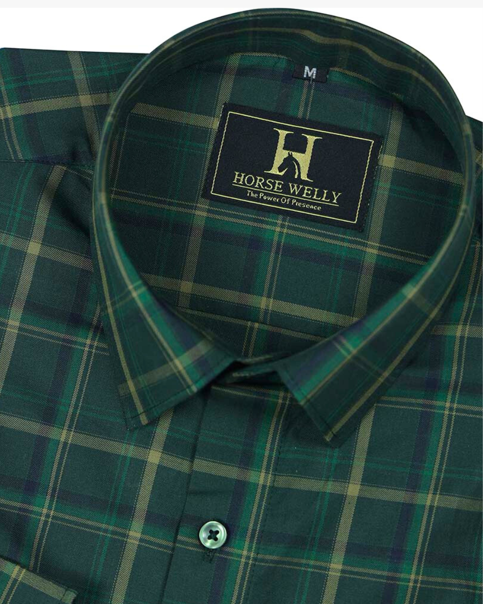 Plantation Green  With Gold Plaid Premium Cotton Shirt