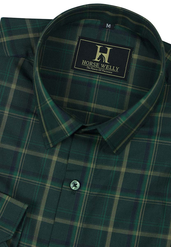 Plantation Green  With Gold Plaid Premium Cotton Shirt