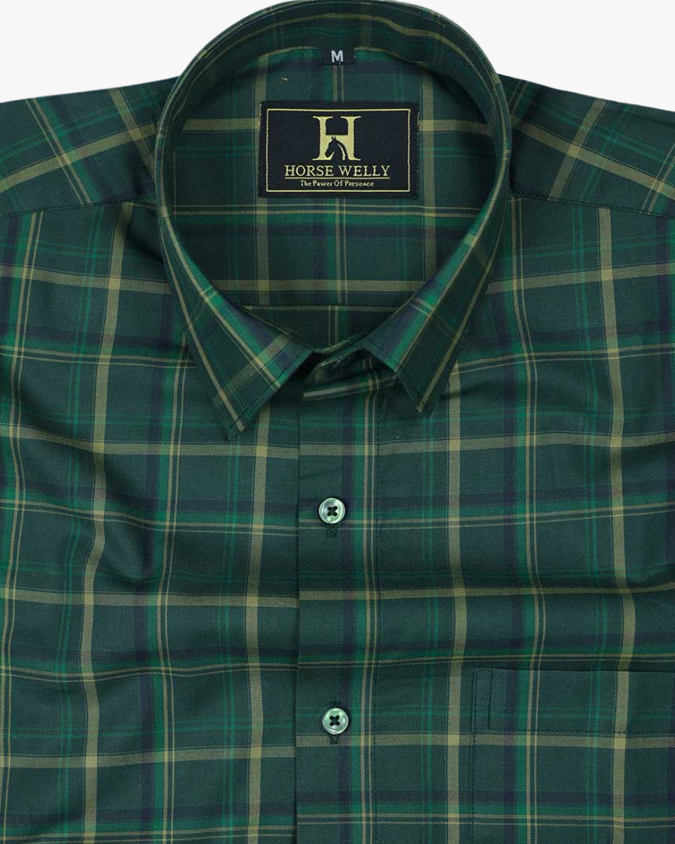 Plantation Green  With Gold Plaid Premium Cotton Shirt
