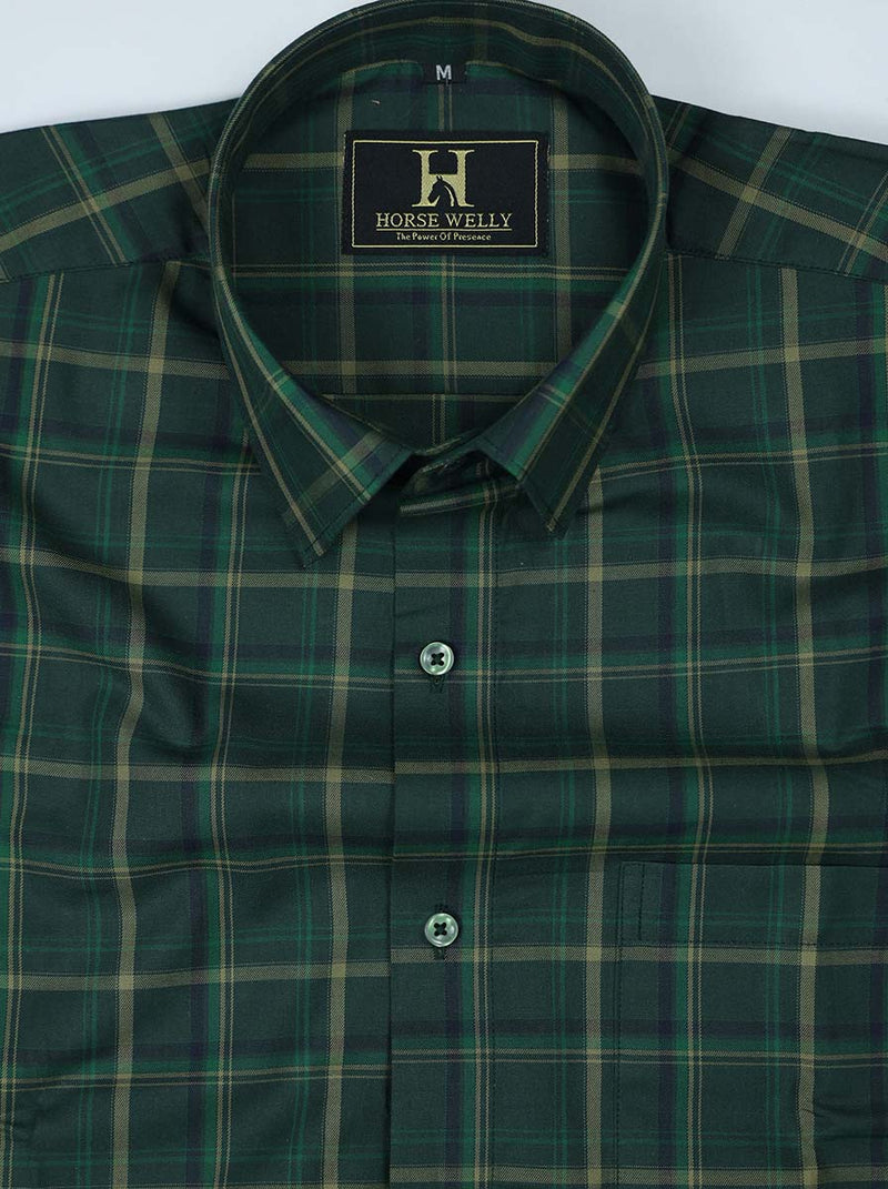 Plantation Green  With Gold Plaid Premium Cotton Shirt