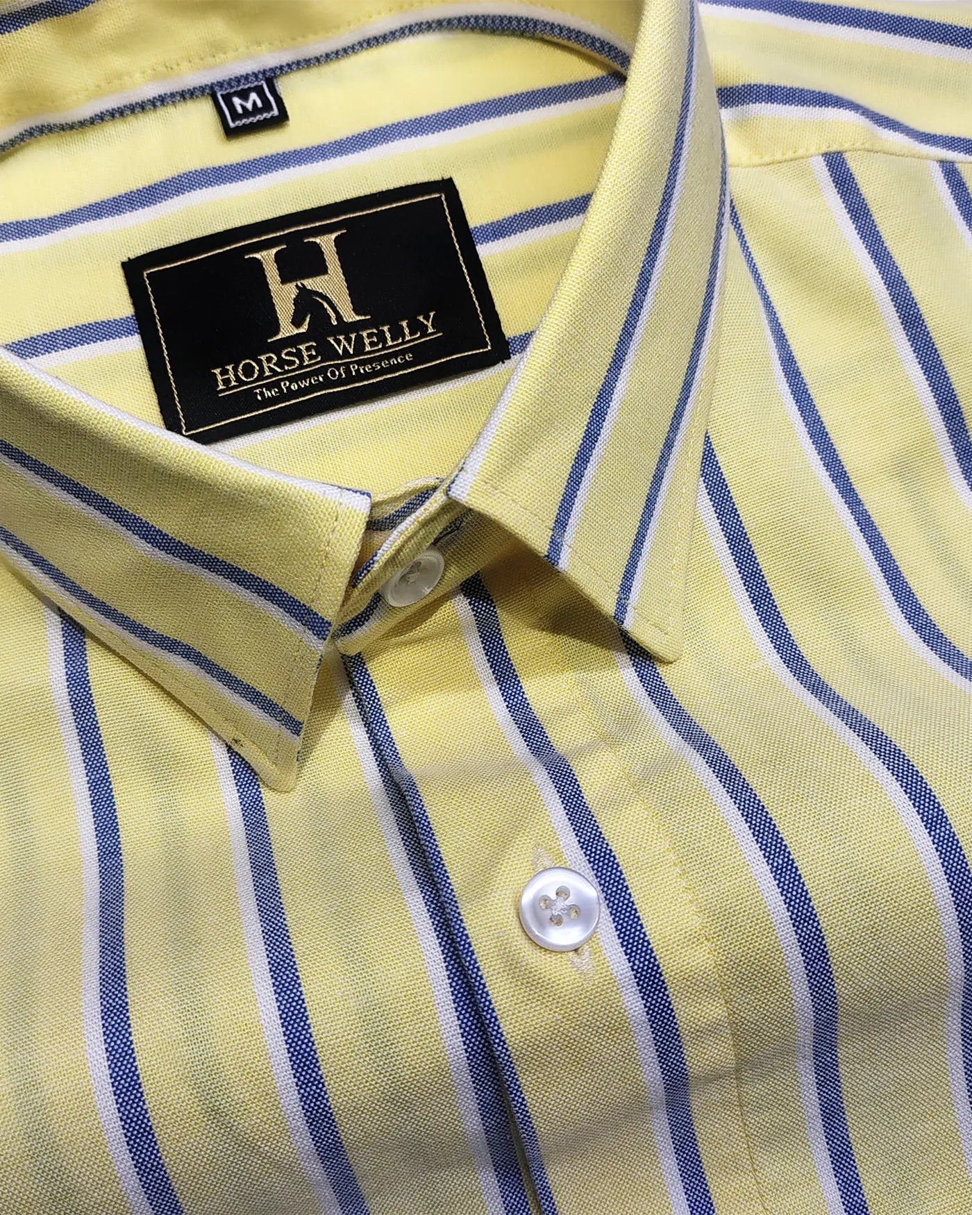 Premium Yellow Cotton Shirt with White & Blue Stripes
