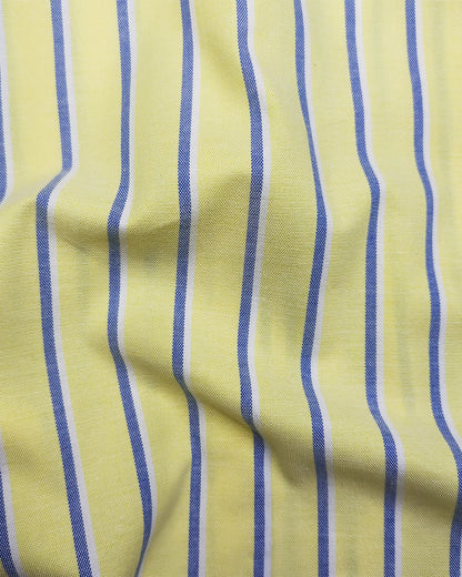 Premium Yellow Cotton Shirt with White & Blue Stripes