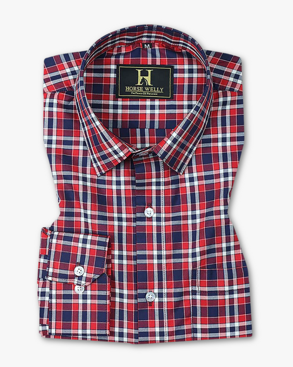 Red Berry With Blue Checked Premium Cotton Shirt For Men's