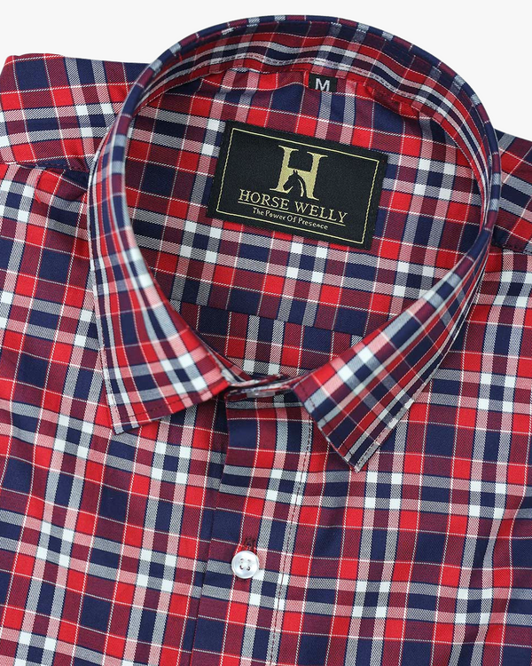 Red Berry With Blue Checked Premium Cotton Shirt For Men's