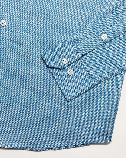 Sky Blue Houndstooth Check Formal Cotton Shirt