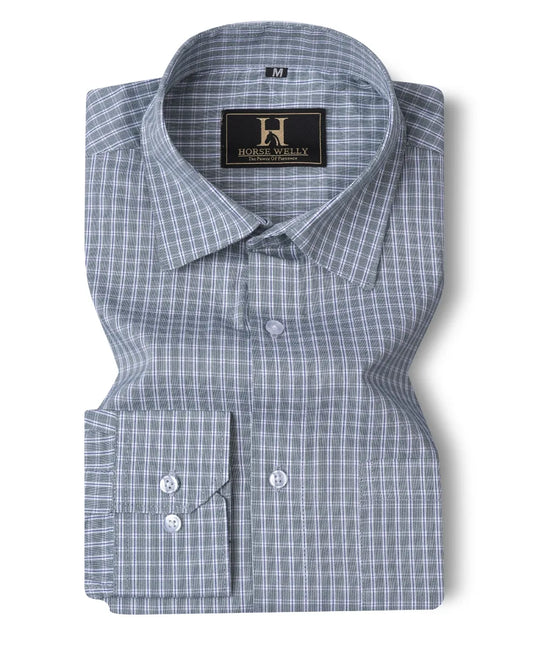 Volga Grey Green & White Twill Check Premium Giza Cotton Shirt for Men