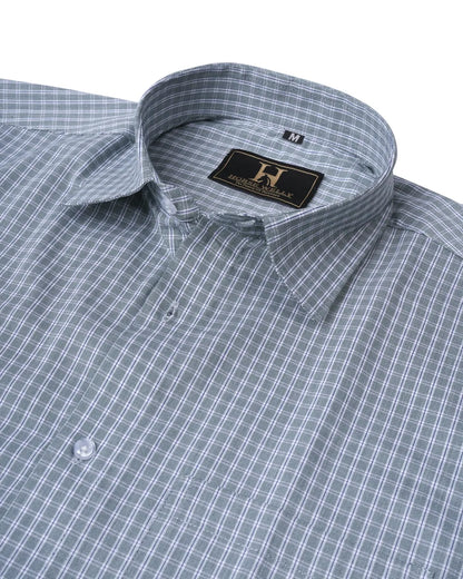 Volga Grey Green & White Twill Check Premium Giza Cotton Shirt for Men