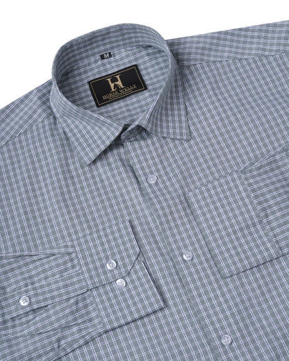Volga Grey Green & White Twill Check Premium Giza Cotton Shirt for Men