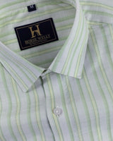 White & Sea Green Regular Fit Striped Formal Cotton Shirt