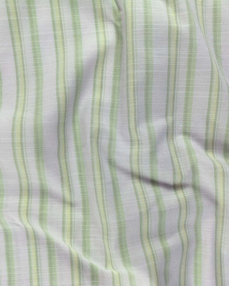 White & Sea Green Regular Fit Striped Formal Cotton Shirt