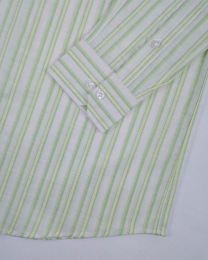 White & Sea Green Regular Fit Striped Formal Cotton Shirt