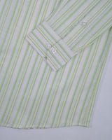 White & Sea Green Regular Fit Striped Formal Cotton Shirt