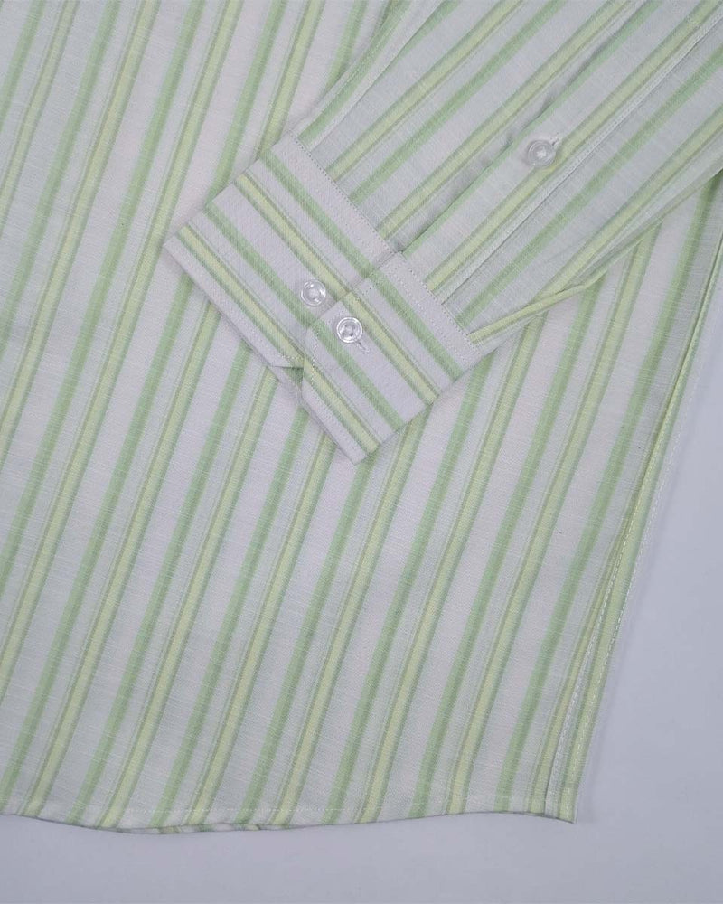 White & Sea Green Regular Fit Striped Formal Cotton Shirt