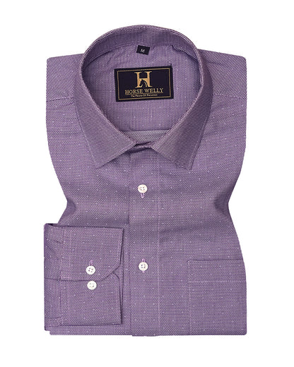 Wolin Purple With White Dobby Texture Cotton Shirt